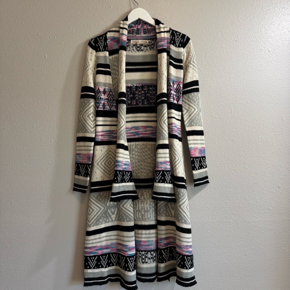 California Gypsy Boho‎ Aztec Longline Cardigan Duster Sweater Western Whimsical